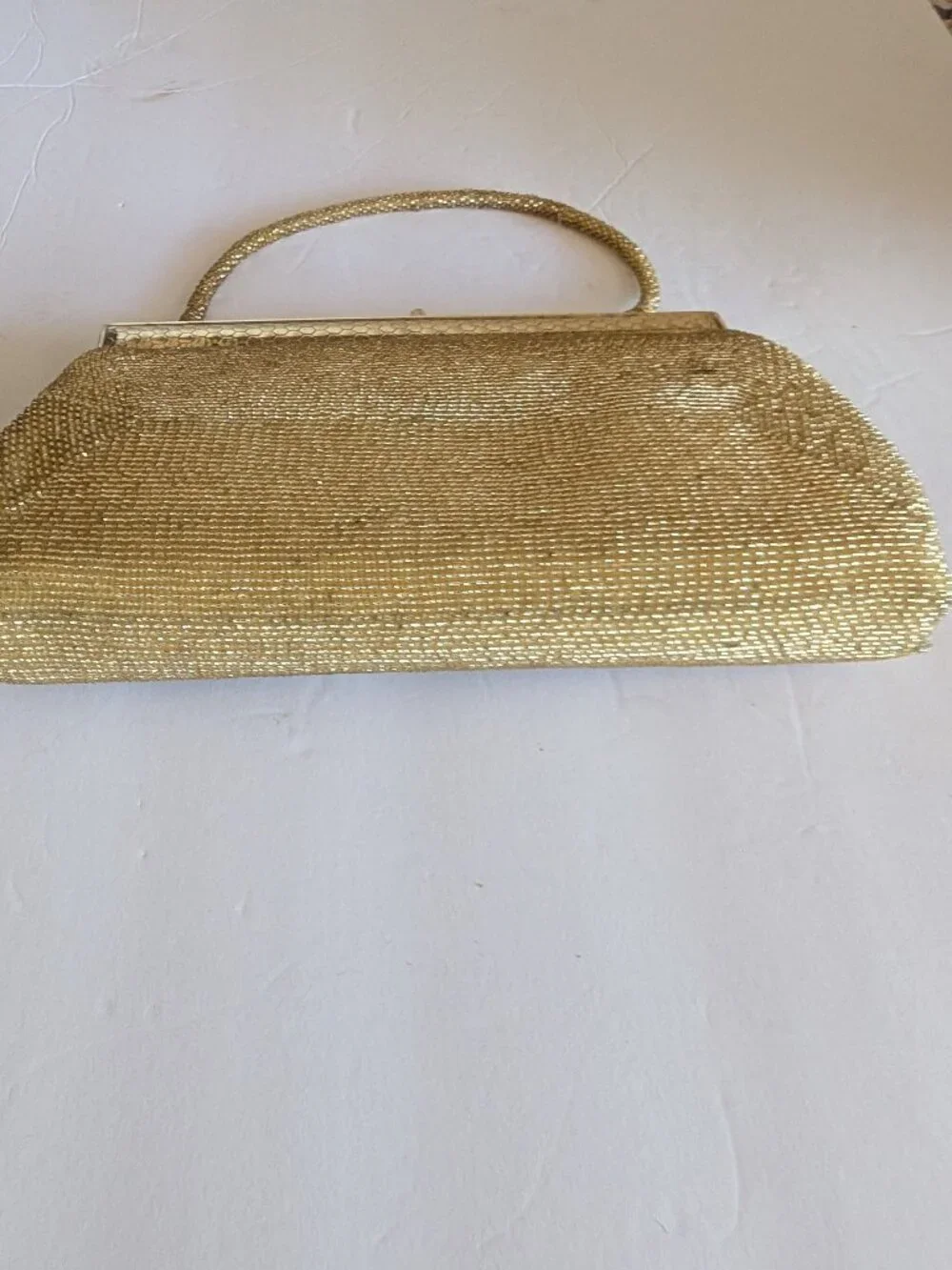 VINTAGE GOLD BEADED ART DECO DESIGN CLUTCH, NEW